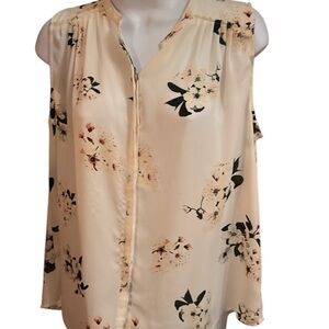 Lucky Brand Cream Sleeveless Blouse with Mandarin Collar